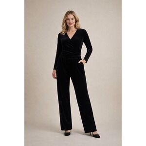 Black Velvet Wide Leg Palazzo Pants Elastic Waist XL